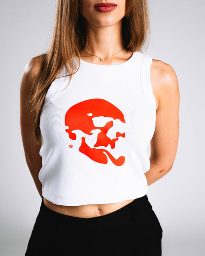 Skelly Basic, A Woman's White Tank (Red Logo)