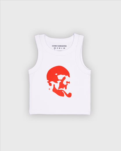 Skelly Basic, A Woman's White Tank (Red Logo)
