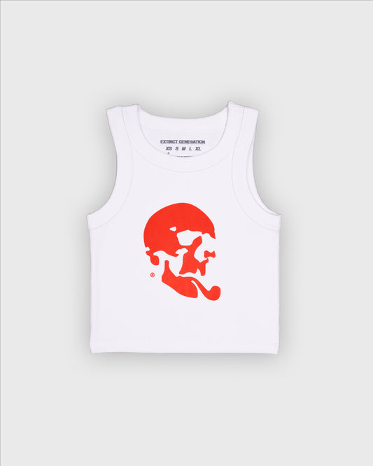 Skelly Basic, A Woman's White Tank (Red Logo)