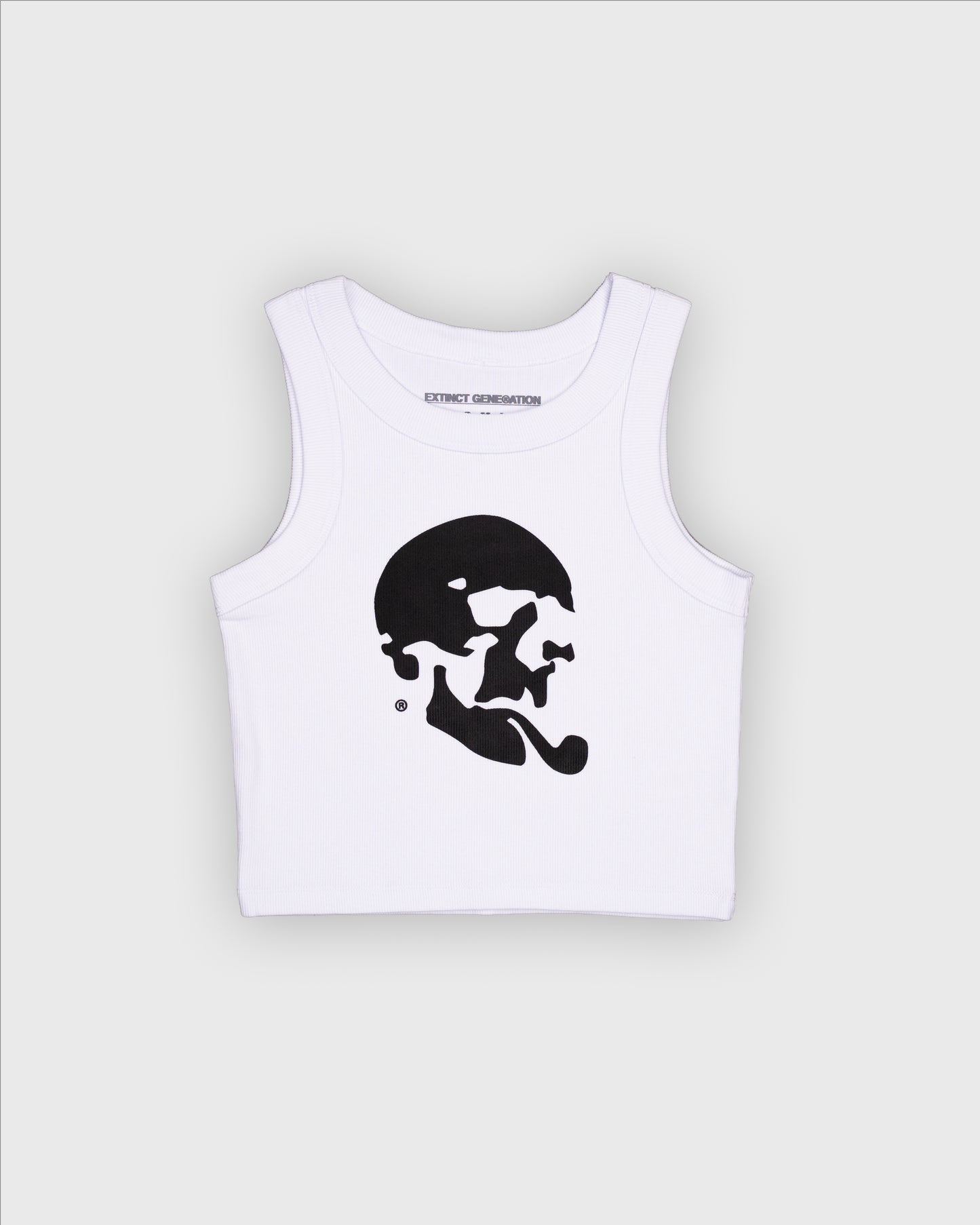 Skelly Basic, A Woman's White Tank (Black Logo)