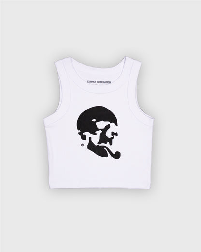 Skelly Basic, A Woman's White Tank (Black Logo)