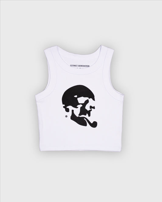 Skelly Basic, A Woman's White Tank (Black Logo)