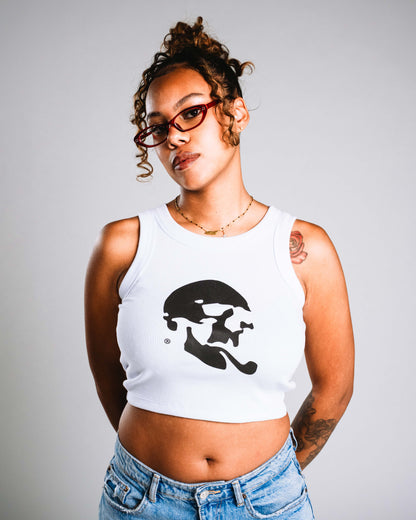 Skelly Basic, A Woman's White Tank (Black Logo)