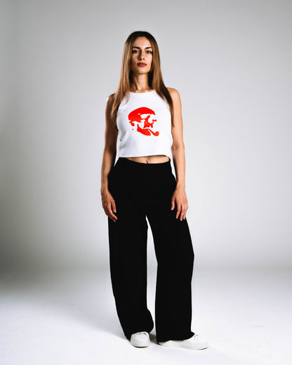 Skelly Basic, A Woman's White Tank (Red Logo)