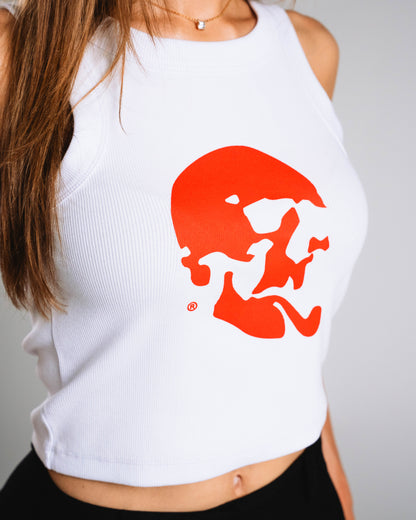 Skelly Basic, A Woman's White Tank (Red Logo)